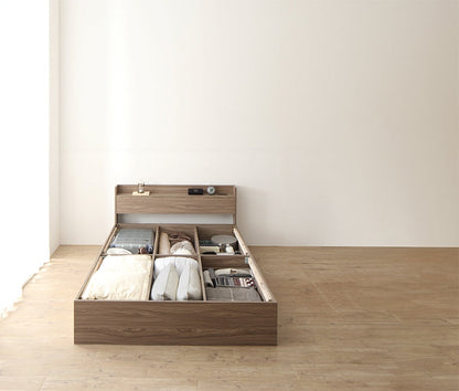 約幅98cm シングル コンパクト収納ベッド 棚とコンセントを備えたヘッドボード