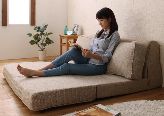 腰を支える 幅120cm 3WAYフロアソファベッド ベージュのフロアソファベッド