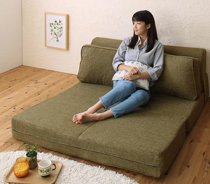 腰を支える 幅120cm 3WAYフロアソファベッド モスグリーンのカウチスタイル